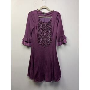 Chris McLaughlin Dress Womens‎ 10 Ruffle Knit Bell Sleeves Midi Scoop Neck